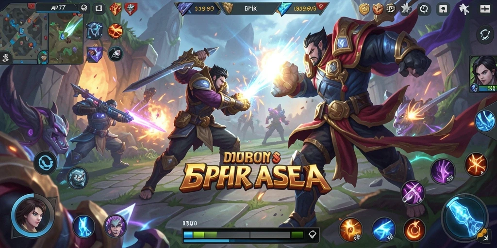 Gameplay seru di API77 dengan pertarungan antara karakter MOBA.