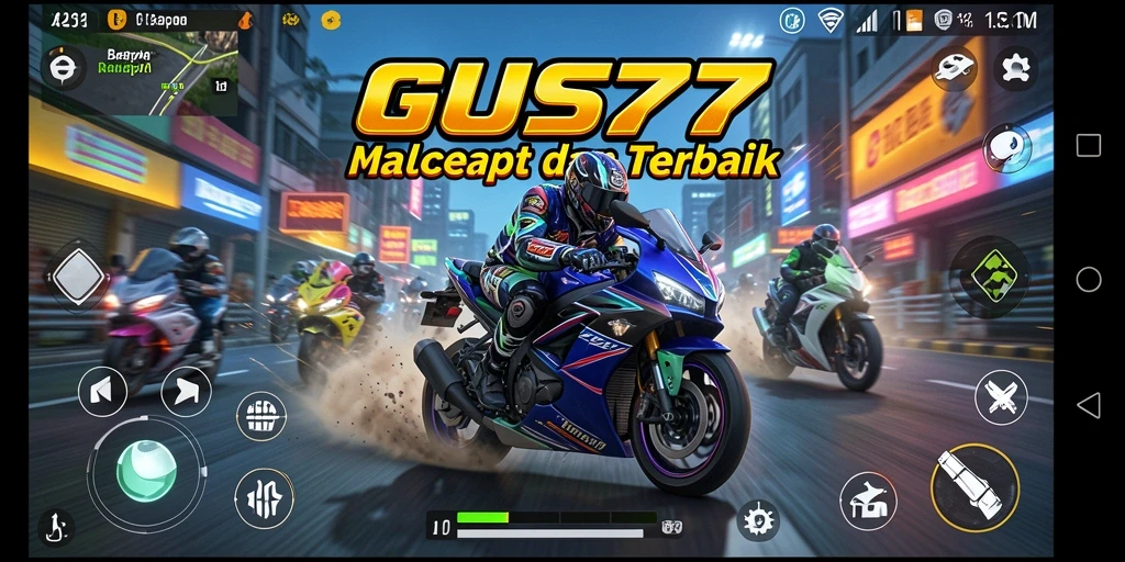 Screenshot menampilkan aksi balapan motor yang mendebarkan.