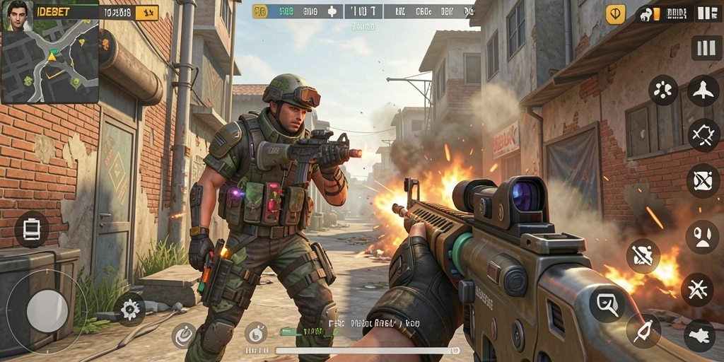 Tampilan menegangkan dari gameplay FPS di IDEBET.