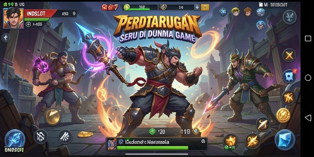 Screenshot gameplay INDSLOT menampilkan pertarungan seru antara karakter.