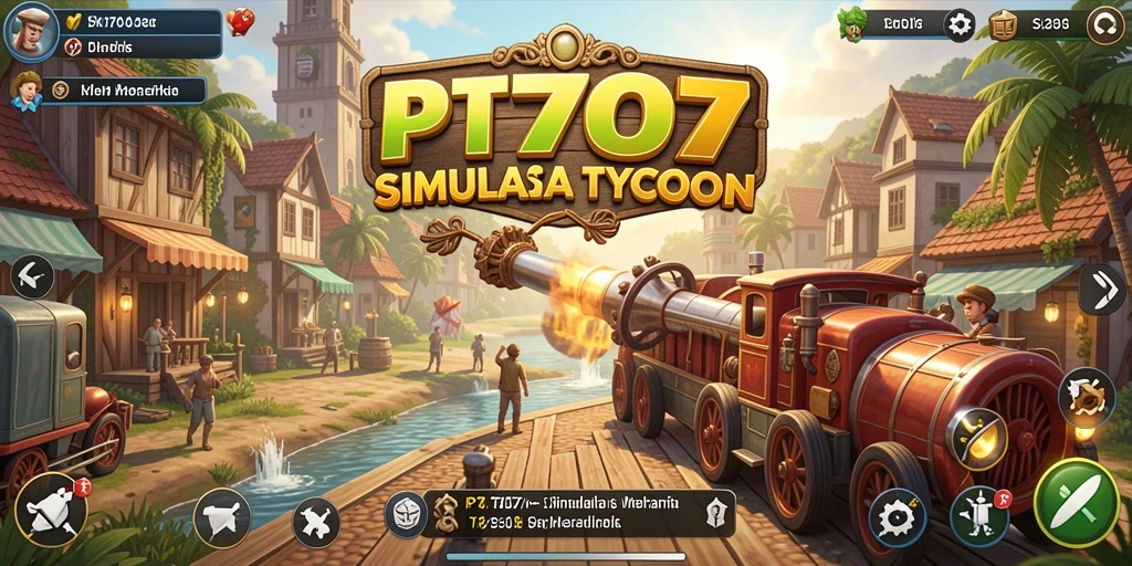 Screenshot utama PT707 menunjukkan pemain mengelola bisnis dengan strategi yang cerdas.