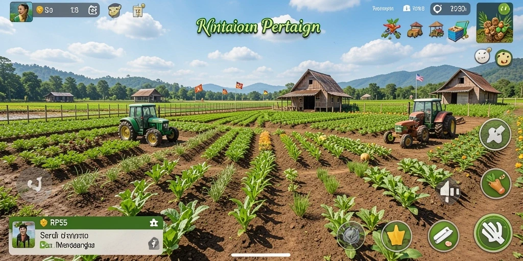 Screenshot utama RP55 menampilkan gameplay bertani yang menyenangkan.