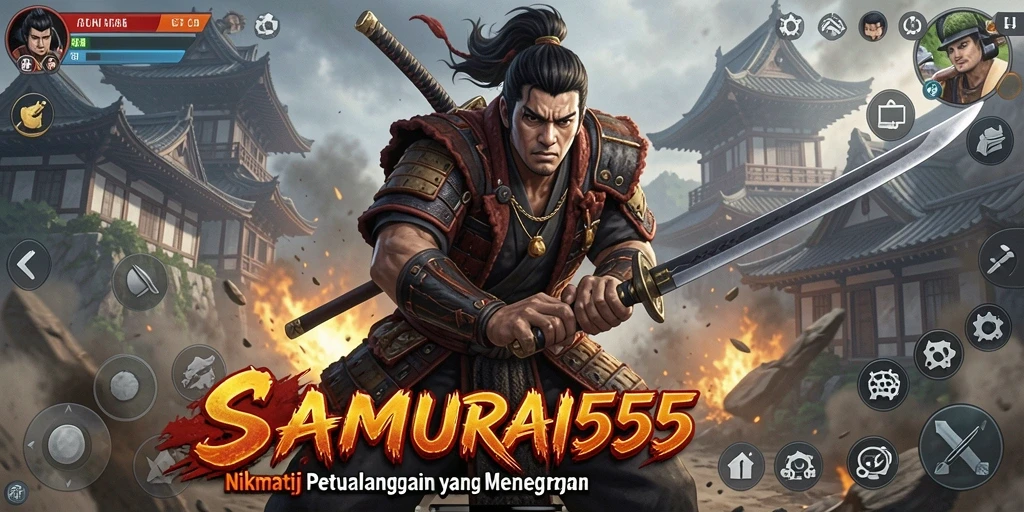 Screenshot utama SAMURAI555 menampilkan pertempuran samurai yang mendebarkan dan indah.