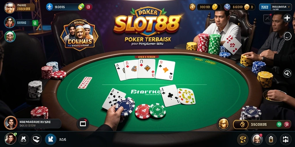Screenshot gameplay SLOT88 yang seru menampilkan aksi poker intens.