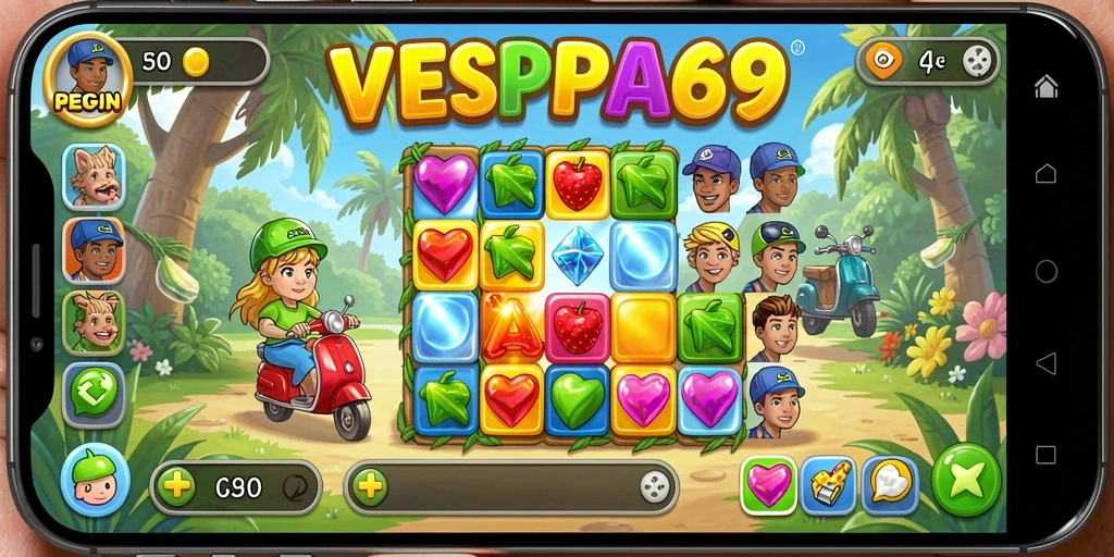 Tampilan gameplay VESPA69 yang seru dan penuh warna.